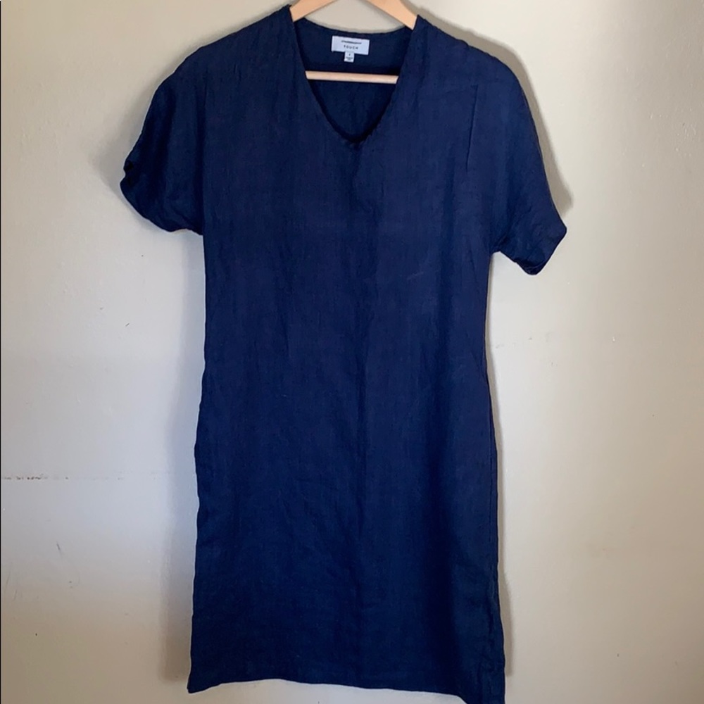 Touch - Navy Blue Linen Dress - 0